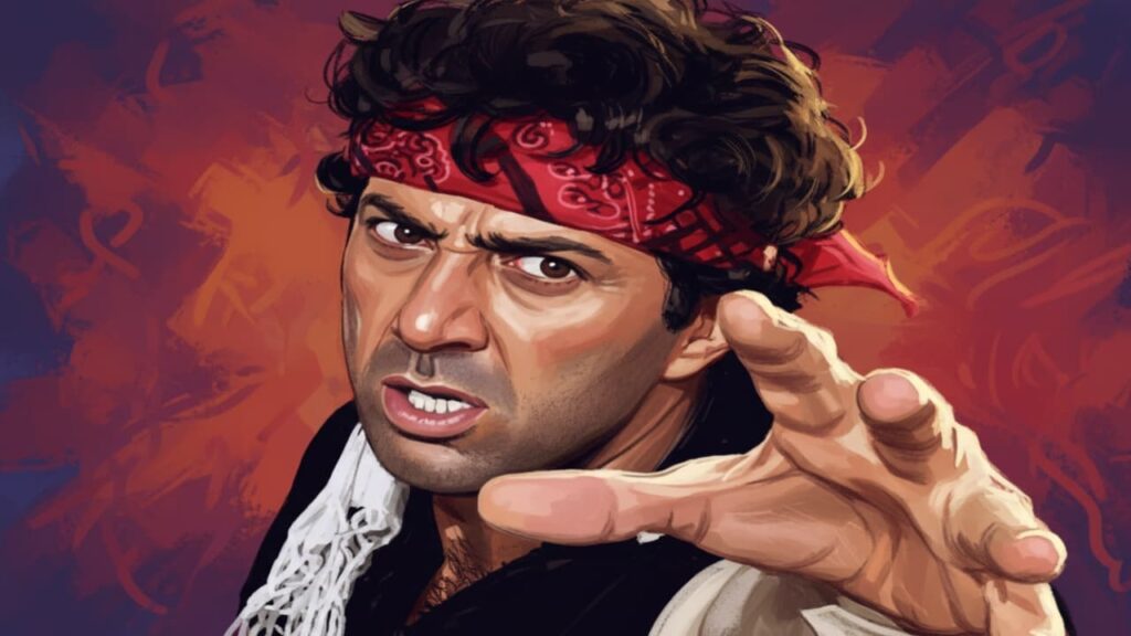 सनी देओल का गुस्से वाला चेहरा, जीत फिल्म का सिनेमैटिक लुक।