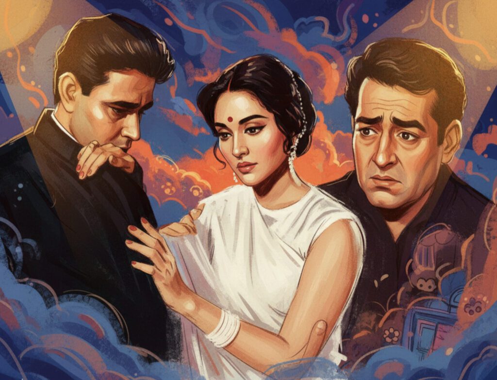 राज कपूर, वैजयंतीमाला और राजेंद्र कुमार 1962 की फिल्म 'संगम' में 