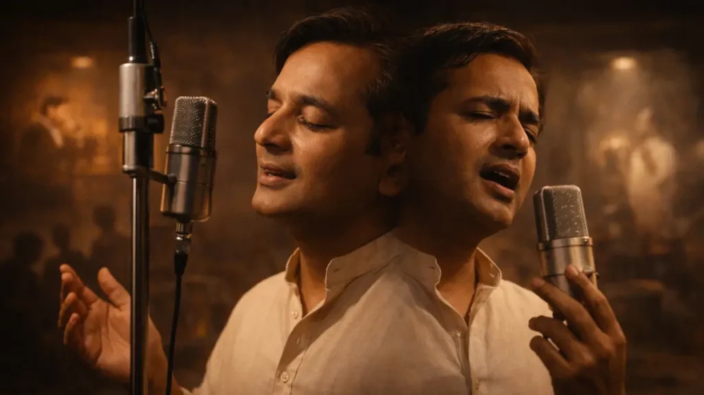 स्टूडियो में गाता फ़नकार, हर जज़्बे को अलग रंग में ढालता हुआ