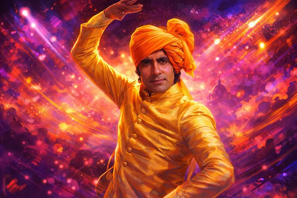 अमूर्त सिनेमैटिक डांस सीन, बॉलीवुड स्टाइल में अमिताभ बच्चन की प्रस्तुति