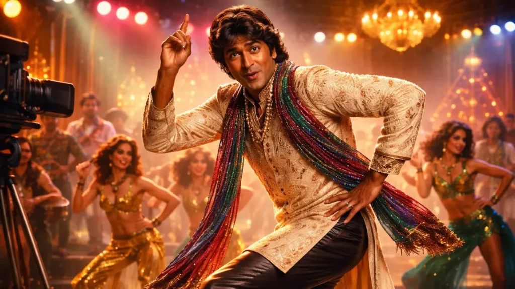 स्टेज पर जोश भरे अंदाज़ में नाचते फनकार का रंगीन सिनेमाई मंज़र