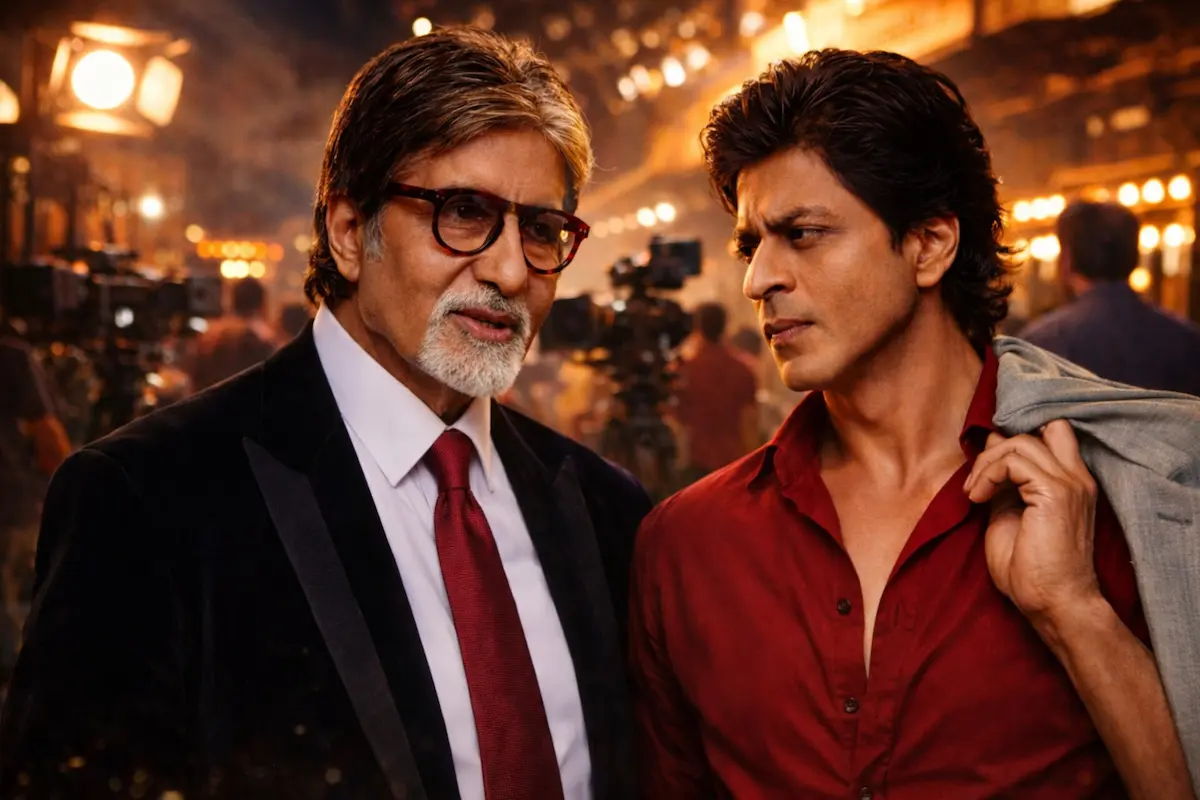 बॉलीवुड स्टार सेट पर अमिताभ और शाहरुख