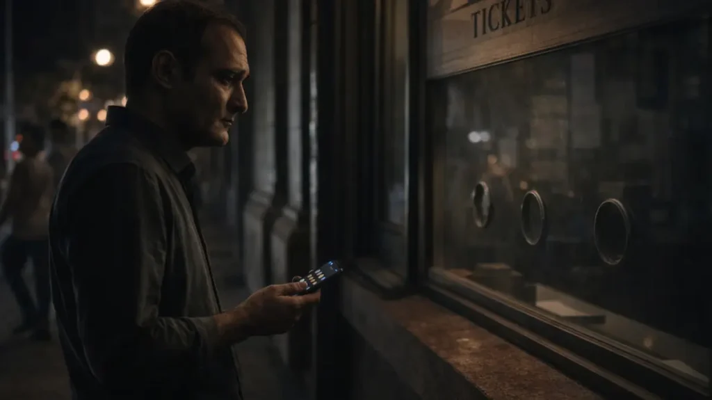 खाली टिकट खिड़की के सामने खड़ा एक शख़्स, ऑनलाइन शोर और असली सन्नाटे का फर्क