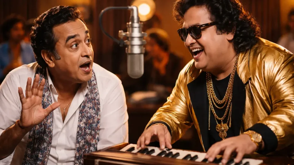 रिकॉर्डिंग स्टूडियो में किशोर कुमार और बप्पी लहरी के दरमियान दिलचस्प बातचीत का सिनेमाई मंज़र