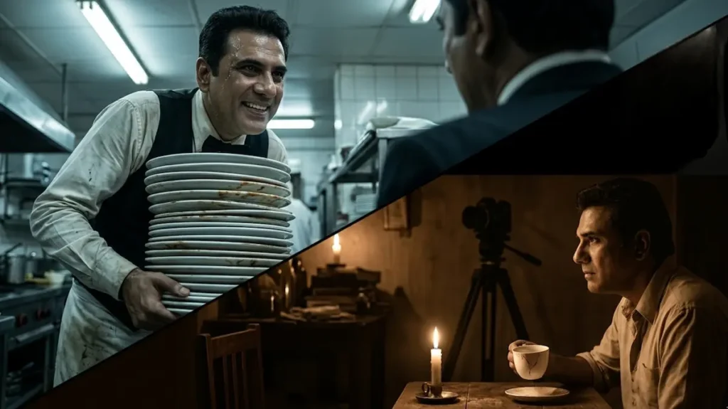 थके हुए वेटर की ज़िंदगी और अंदर छुपी खामोश जद्दोजहद की झलक