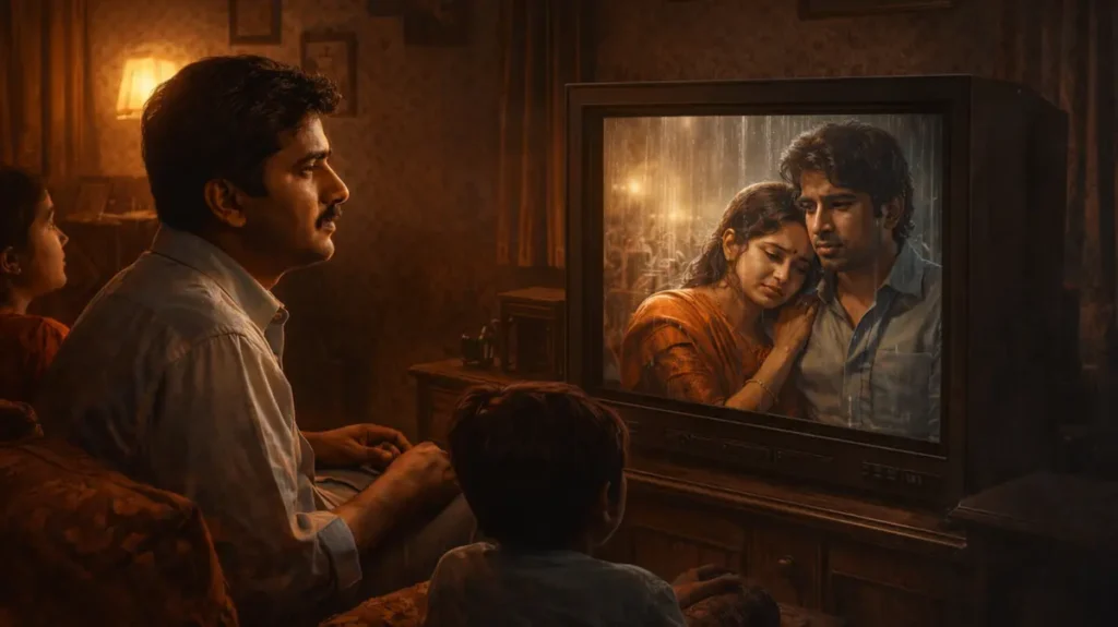 अस्सी के दौर में घर पर टीवी देखते हुए किरदार से जुड़ता दर्शक का जज़्बाती मंज़र