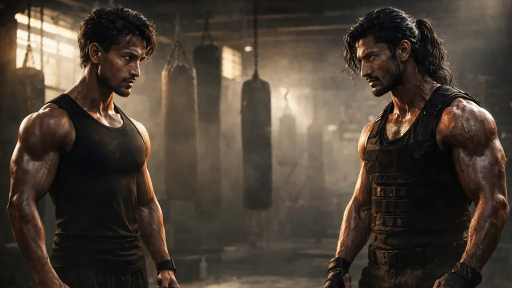 ट्रेनिंग एरिना में आमने-सामने खड़े दो एक्शन फाइटर्स