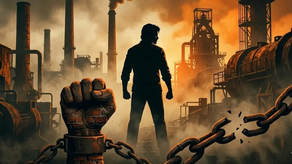 बगावत का मंज़र: नाइंसाफी के खिलाफ एक आम आदमी की टूटी हुई जंजीरें और आज़ादी का पैग़ाम।