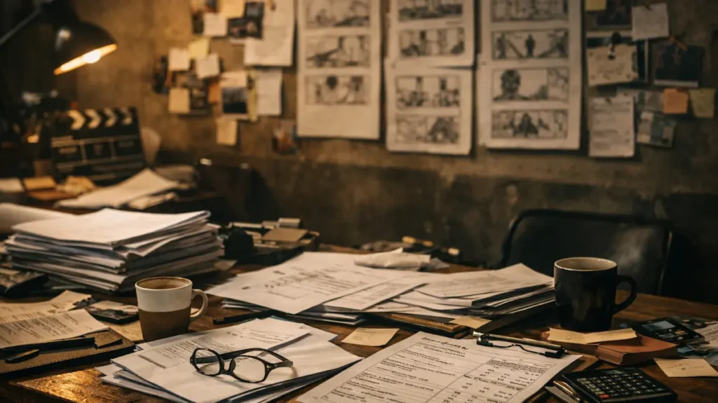 बॉलीवुड फ़िल्म की प्री-प्रोडक्शन टेबल, स्क्रिप्ट और बजट काग़ज़ात