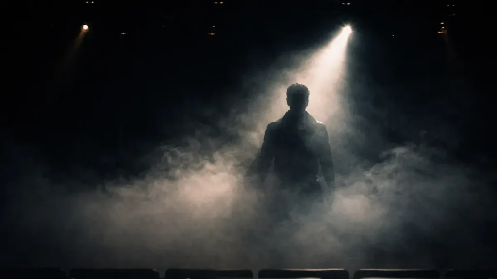 धुंध और स्पॉटलाइट के बीच मंच पर उभरता एक रहस्यमयी साया