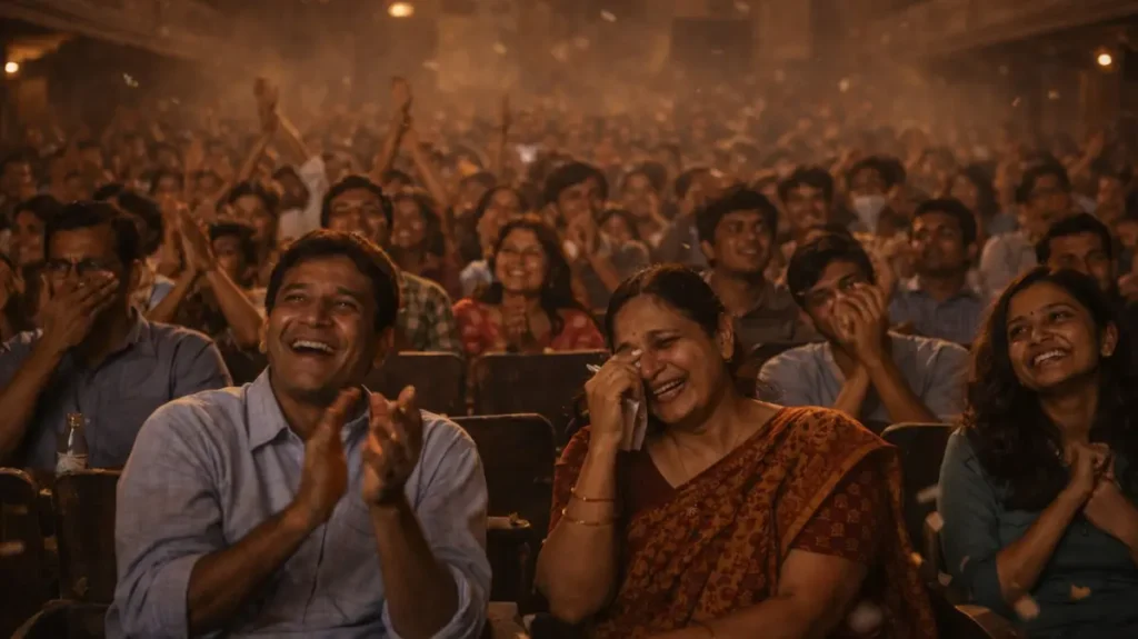 सिनेमा हॉल में फिल्म के साथ हँसते और भावुक होते दर्शक