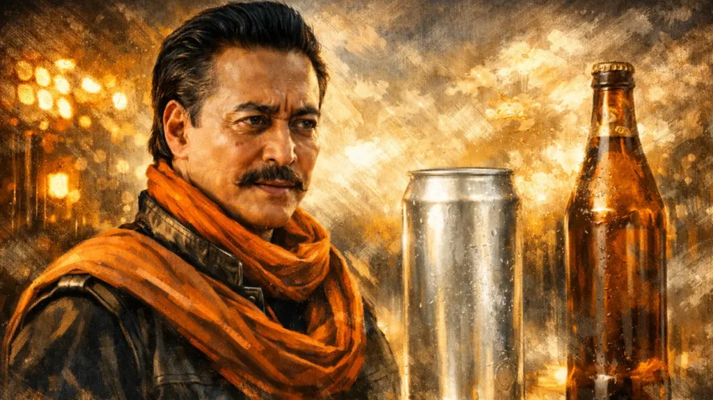 डैनी डेन्ज़ोंगपा के साथ कैन और बोतल का सिनेमैटिक इलस्ट्रेशन