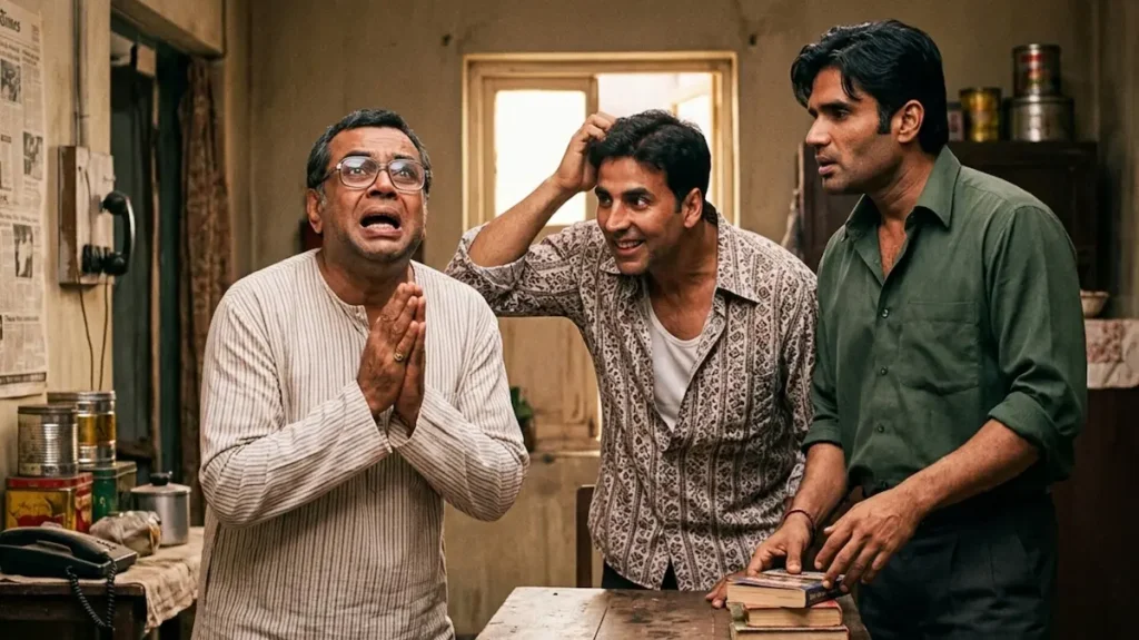 पुरानी बॉलीवुड कॉमेडी के दौर की याद दिलाता तीन दोस्तों का मज़ेदार सिनेमाई पल