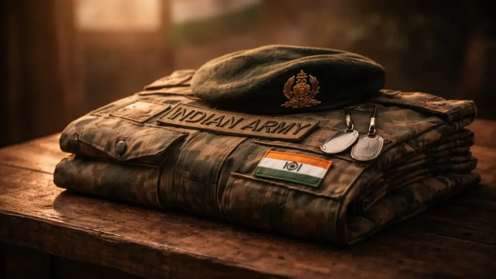 मेज़ पर सलीक़े से रखी भारतीय सेना की वर्दी