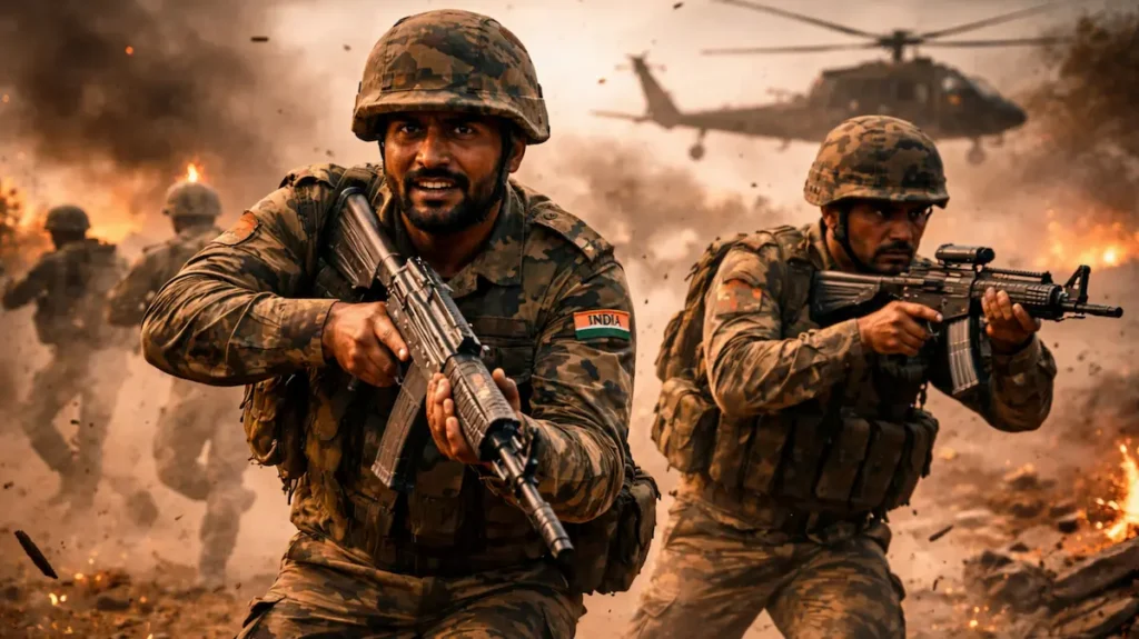 जंग के मैदान में साथ लड़ते भारतीय फौजी