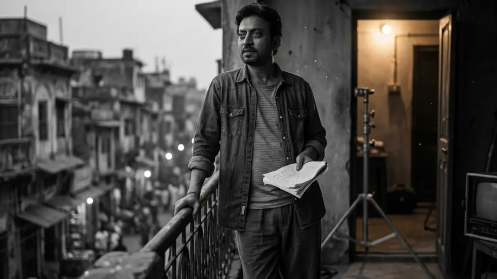 बालकनी में खड़ा एक संजीदा कलाकार शहर की रौनक को खामोशी से देखते हुए