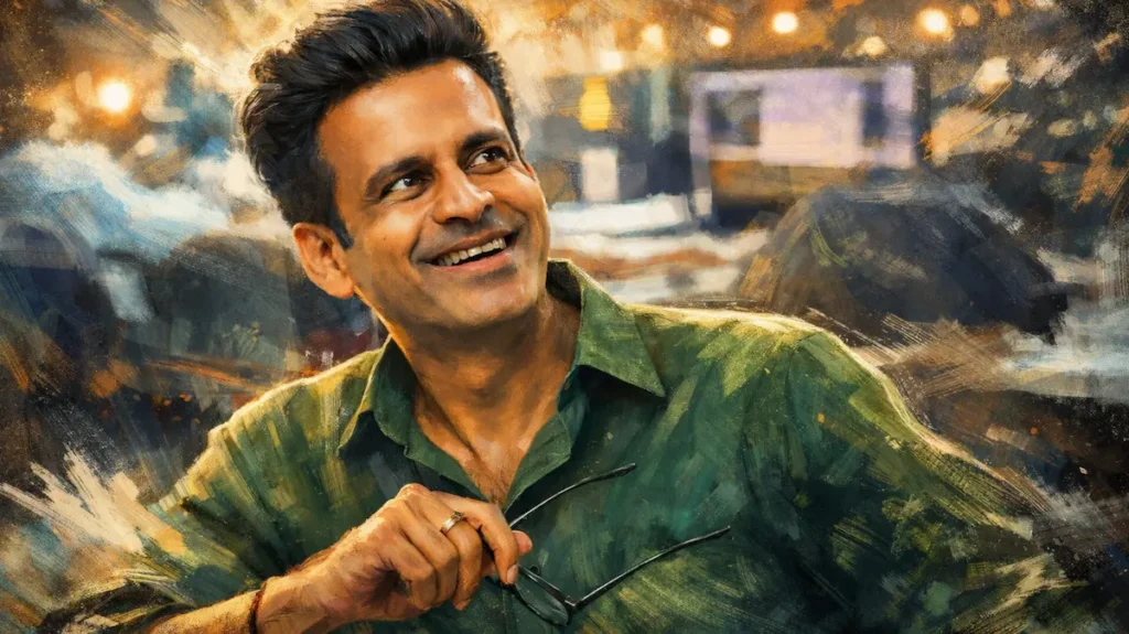 मनोज बाजपेयी का सिनेमैटिक एब्स्ट्रैक्ट इलस्ट्रेशन।