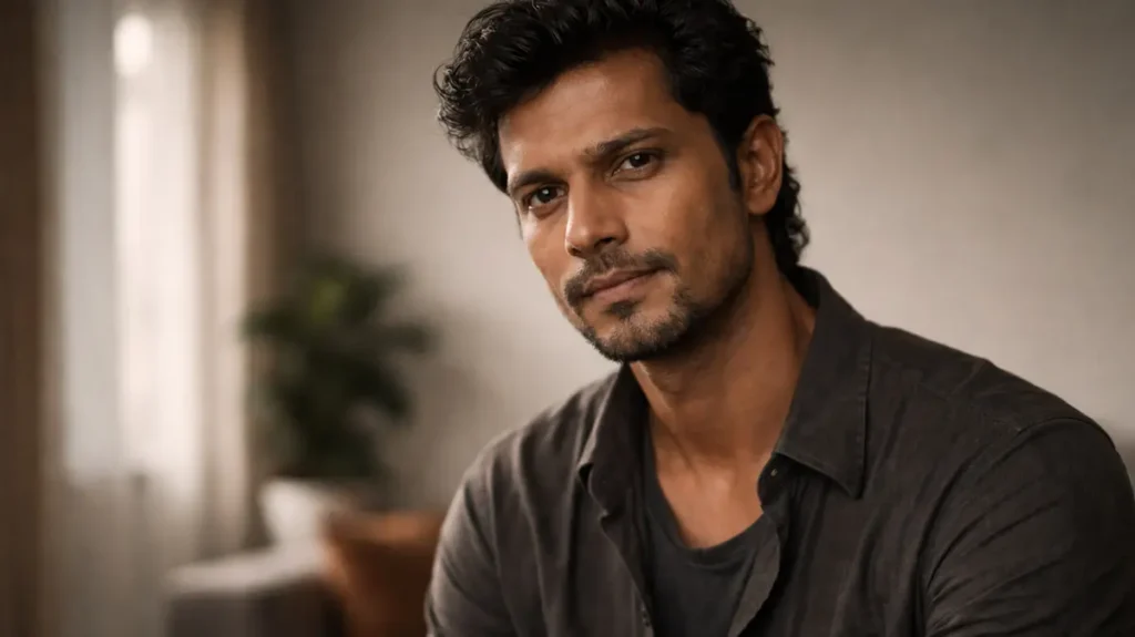 सुकून भरी निगाहों और आत्मविश्वास के साथ एक परिपक्व अभिनेता का आधुनिक पोर्ट्रेट