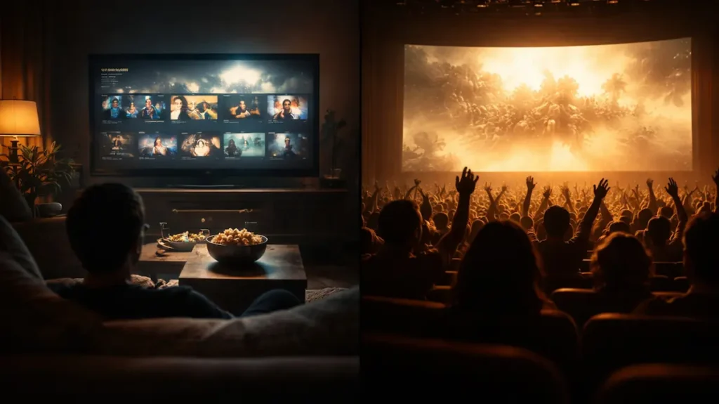 अंधेरे कमरे में ओटीटी स्क्रीन और दूसरी तरफ़ तालियों से गूंजता सिनेमा हॉल
