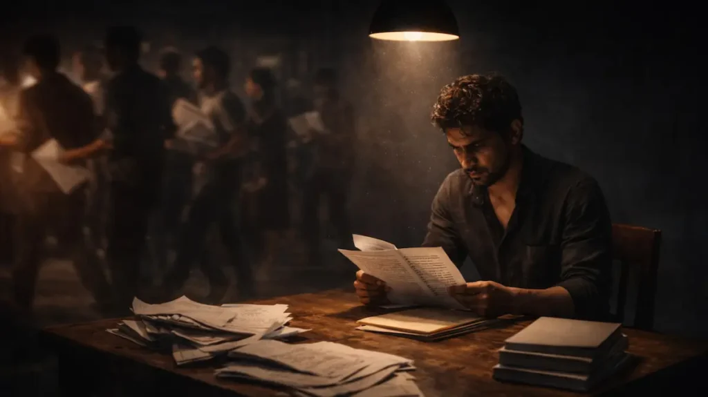 स्क्रिप्ट में डूबा एक शख़्स, भीड़ के शोर से दूर अपने फैसले में मगन