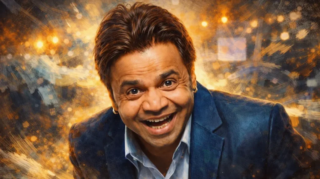 हँसते हुए राजपाल यादव का सिनेमैटिक पोर्ट्रेट