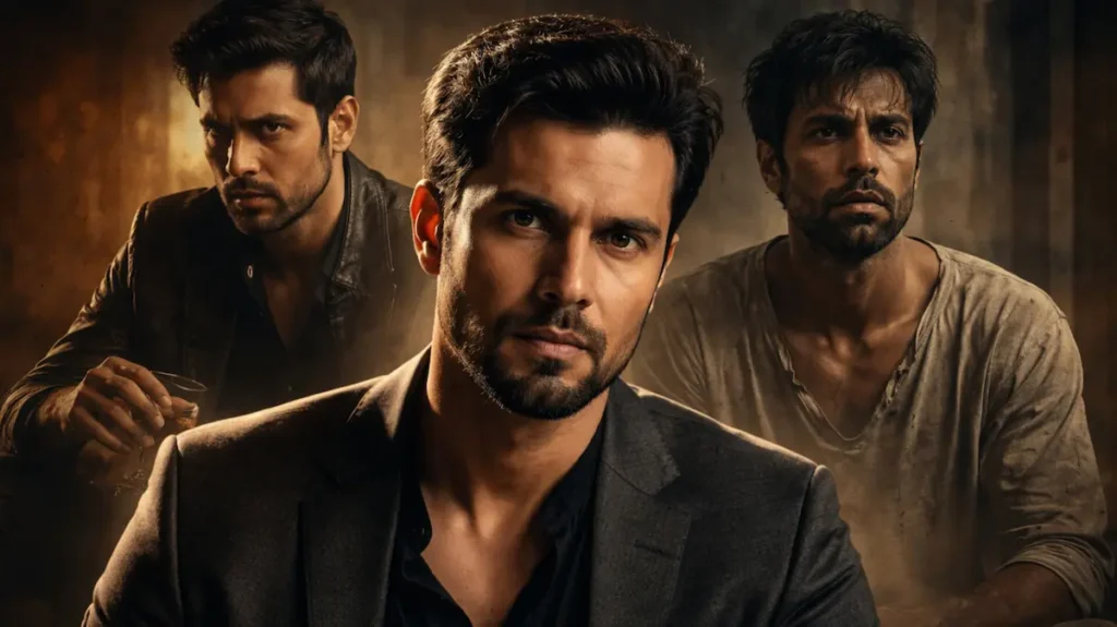 तीन अलग किरदारों में एक शख़्स का चेहरा, सख़्ती, थकान और गहरी सोच की झलक