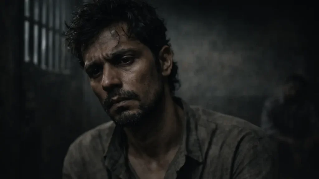 थकी हुई आँखों और सूखे चेहरे के साथ एक टूटे इंसान की खामोश झलक