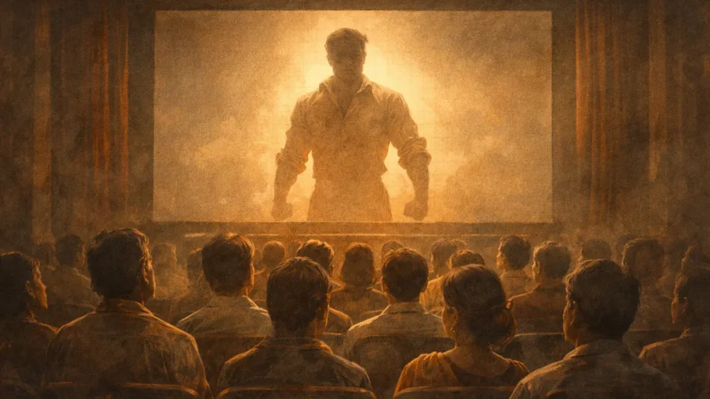 सिनेमा स्क्रीन पर एक ताक़तवर काल्पनिक साया और सामने बैठी हुई ख़ामोश मगर जुड़ी हुई दर्शक जमात