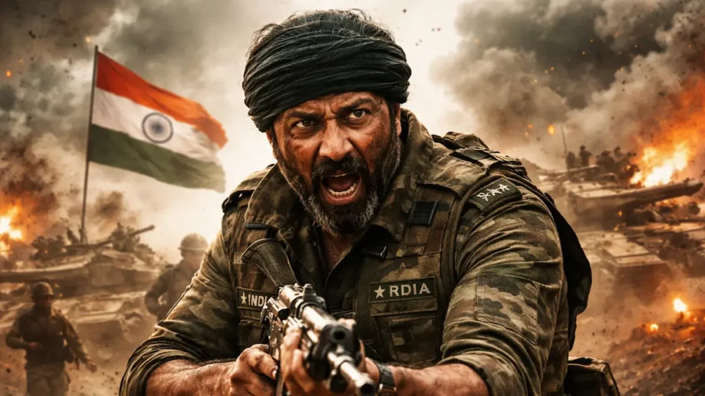 जंग के मैदान में सनी देओल की ललकारती हुई नज़र