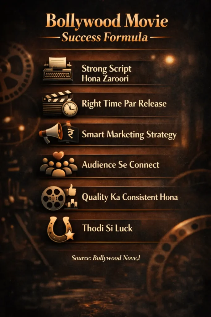 बॉलीवुड फ़िल्म की कामयाबी के अहम उसूल दिखाता हुआ सिनेमैटिक इन्फ़ोग्राफ़िक