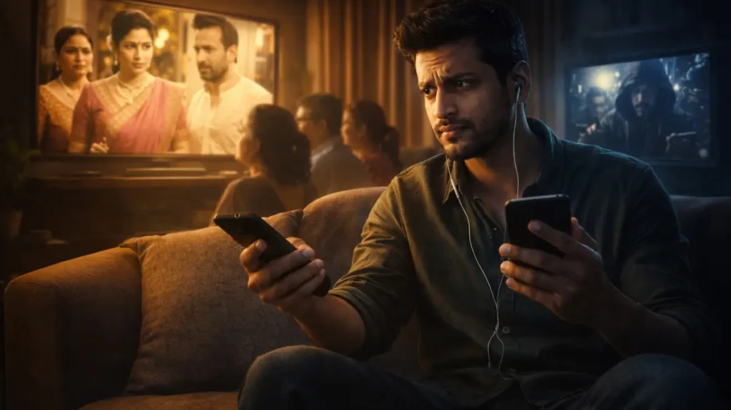 एक शख्स टीवी और मोबाइल के बीच फैसला करता हुआ नज़र आ रहा है