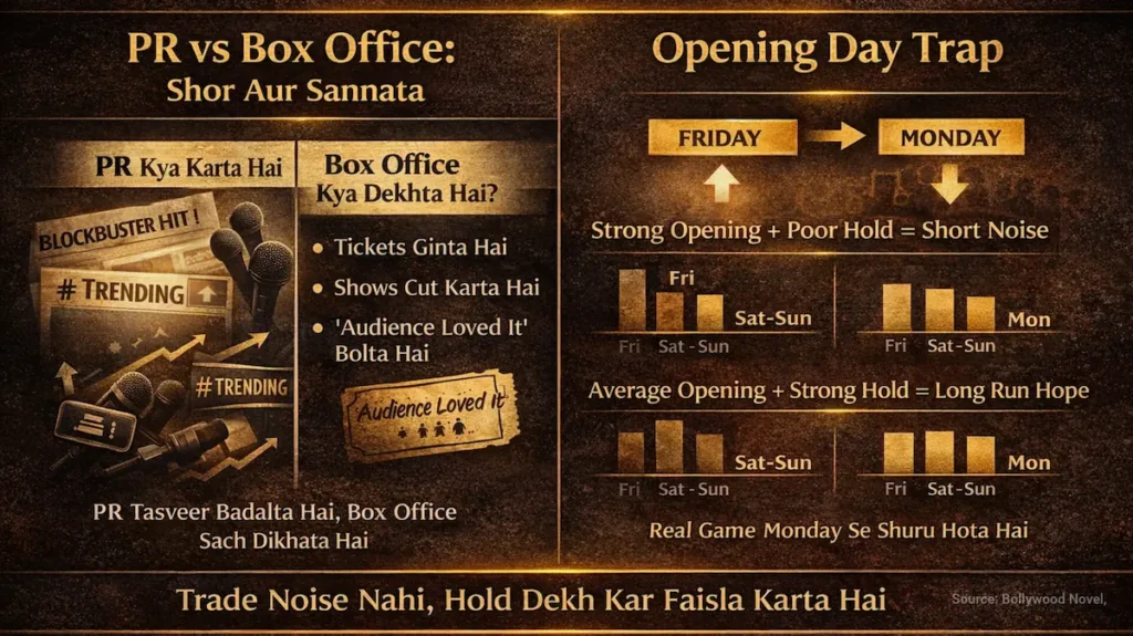 पीआर और बॉक्स ऑफिस के फर्क को ओपनिंग डे ट्रैप के साथ दिखाता डार्क एडिटोरियल विज़ुअल