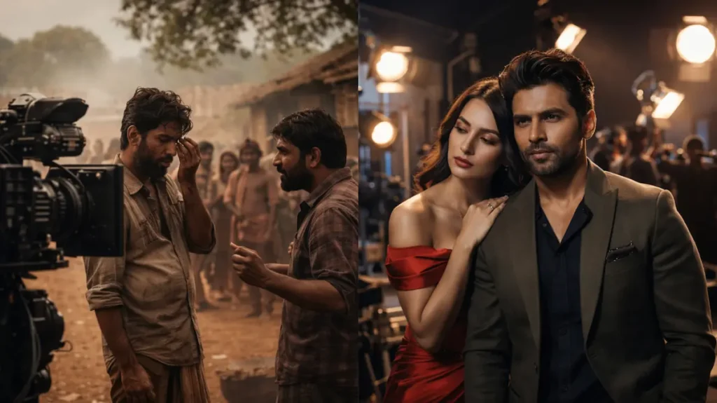 साउथ के देहाती फ़िल्म सेट और चमकदार बॉलीवुड सेट का फर्क