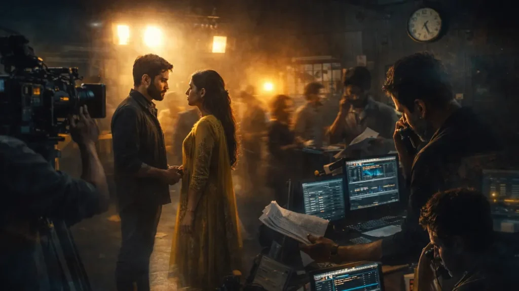 टीवी शूटिंग सेट पर तेज़ रफ्तार काम और दबाव का मंजर