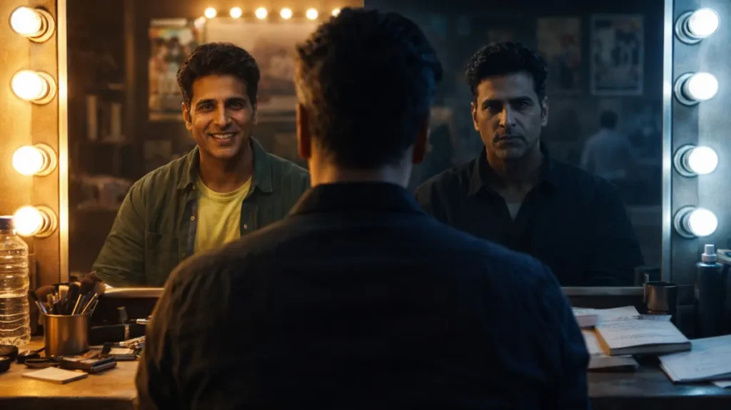 आईने में एक अभिनेता अपनी बदलती हुई छवि को गहरी सोच के साथ देखता हुआ नज़र आ रहा है