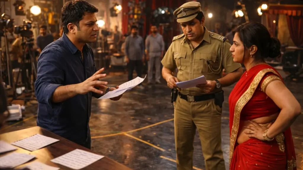 कॉमेडी शो की रिहर्सल में कलाकार और डायरेक्टर की तैयारी का मंज़र