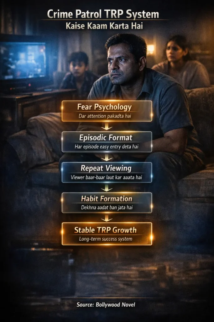 टीवी देखता हुआ परेशान आदमी और सामने चलता हुआ ट्रिप सिस्टम का फ्लो