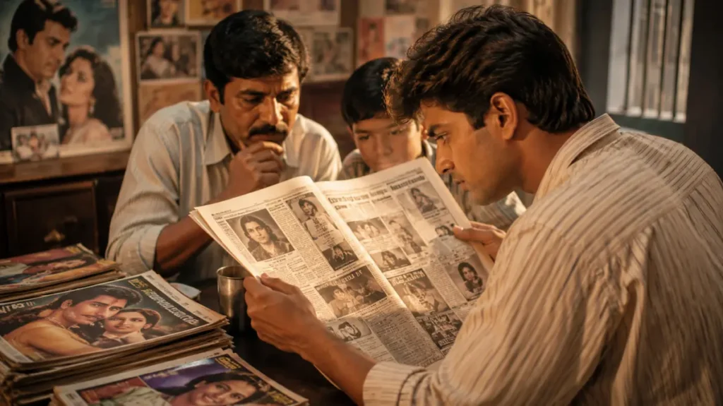 अख़बार में फिल्म की खबर पढ़ता युवक